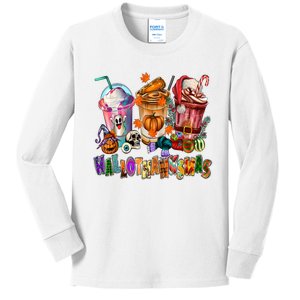 Happy Hallothanksmas Coffee Latte Halloween Thanksgiving Kids Long Sleeve Shirt