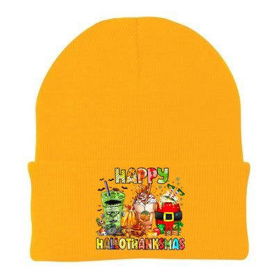 Happy Hallothanksmas Coffee Halloween Thanksgiving Christmas Knit Cap Winter Beanie