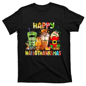 Happy Hallothanksmas Coffee Halloween Thanksgiving Christmas T-Shirt