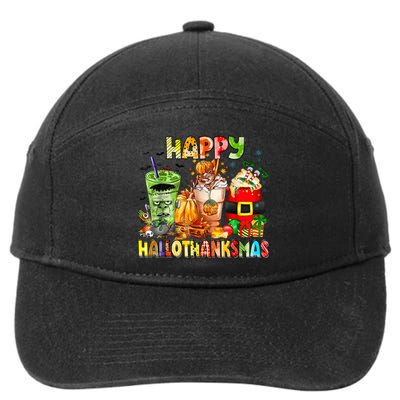 Happy Hallothanksmas Coffee Halloween Thanksgiving Christmas 7-Panel Snapback Hat