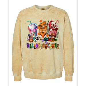 Happy Hallothanksmas Coffee Latte Halloween Thanksgiving Colorblast Crewneck Sweatshirt