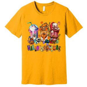 Happy Hallothanksmas Coffee Latte Halloween Thanksgiving Premium T-Shirt