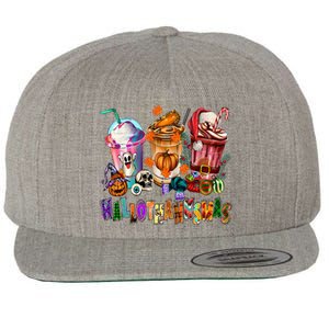 Happy Hallothanksmas Coffee Latte Halloween Thanksgiving Wool Snapback Cap