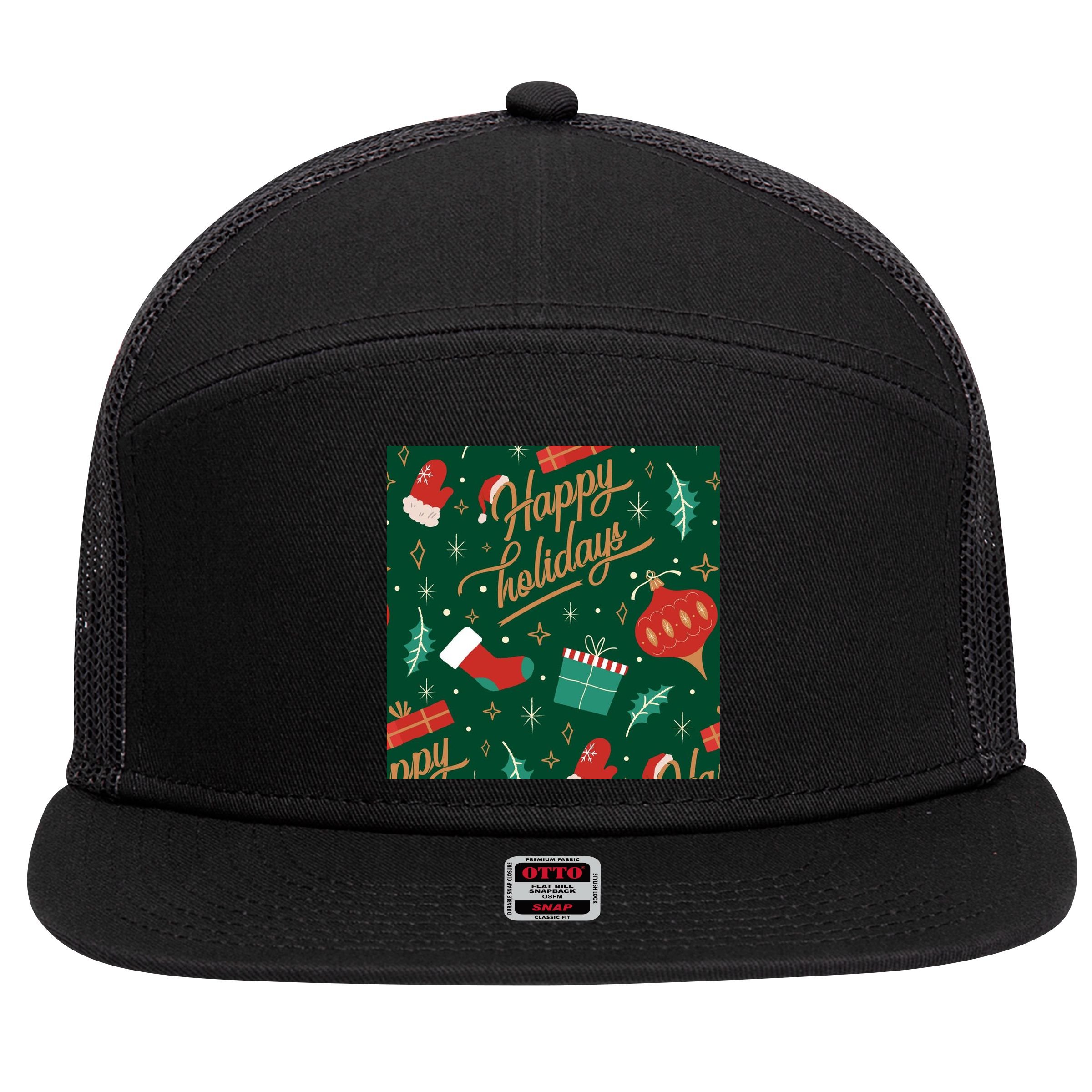 Happy Holidays Christmas Festive 7 Panel Mesh Trucker Snapback Hat