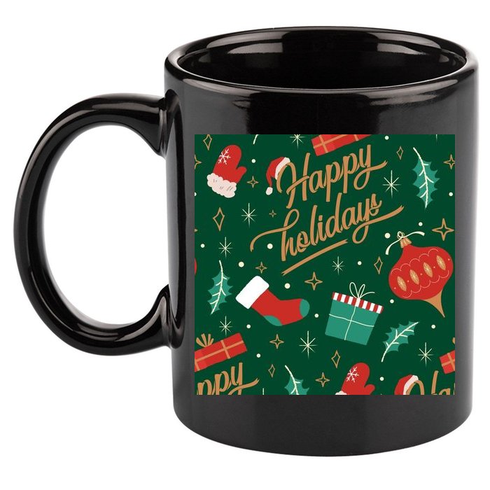 Happy Holidays Christmas Festive 11oz C Handle Ceramic Mug