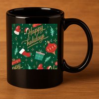 Happy Holidays Christmas Festive 11oz C Handle Ceramic Mug