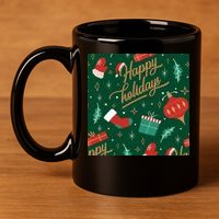 Happy Holidays Christmas Festive 11oz C Handle Ceramic Mug