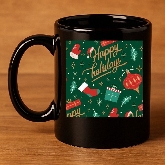 Happy Holidays Christmas Festive 11oz C Handle Ceramic Mug
