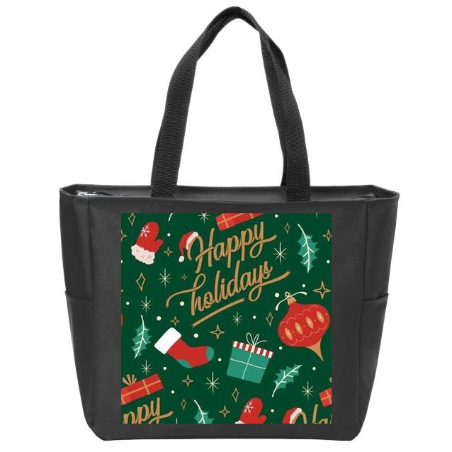 Happy Holidays Christmas Festive Zip Tote Bag