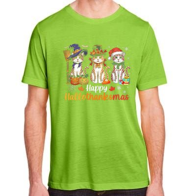 Happy Hallothanksmas Cats Halloween Thanksgiving Christmas Adult ChromaSoft Performance T-Shirt