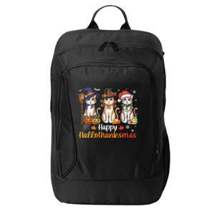 Happy Hallothanksmas Cats Halloween Thanksgiving Christmas City Backpack