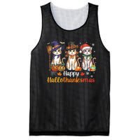 Happy Hallothanksmas Cats Halloween Thanksgiving Christmas Mesh Reversible Basketball Jersey Tank