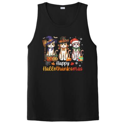 Happy Hallothanksmas Cats Halloween Thanksgiving Christmas PosiCharge Competitor Tank