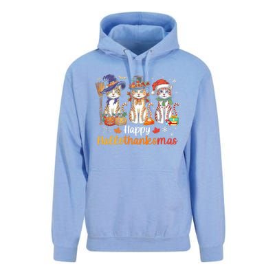 Happy Hallothanksmas Cats Halloween Thanksgiving Christmas Unisex Surf Hoodie