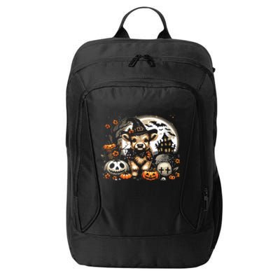 Halloween Highland Cow Print Witchy Cow Spooky Pumpkin Vneck City Backpack