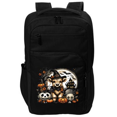 Halloween Highland Cow Print Witchy Cow Spooky Pumpkin Vneck Impact Tech Backpack