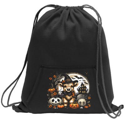 Halloween Highland Cow Print Witchy Cow Spooky Pumpkin Vneck Sweatshirt Cinch Pack Bag