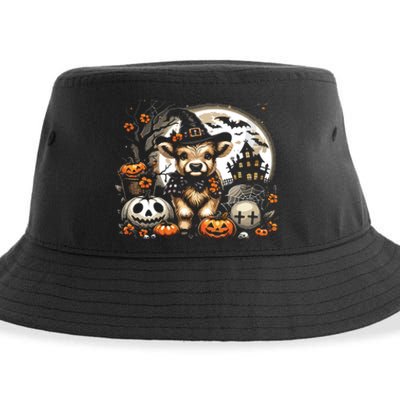 Halloween Highland Cow Print Witchy Cow Spooky Pumpkin Vneck Sustainable Bucket Hat