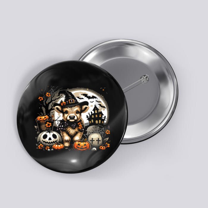 Halloween Highland Cow Print Witchy Cow Spooky Pumpkin Vneck Button