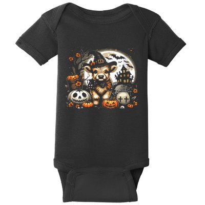 Halloween Highland Cow Print Witchy Cow Spooky Pumpkin Vneck Baby Bodysuit