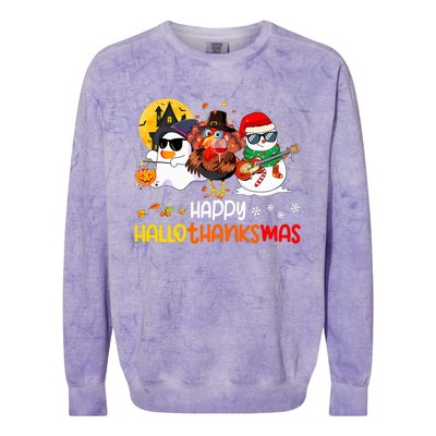 Happy Hallothanksmas Cute Ghost Halloween Thanksgiving Xmas Colorblast Crewneck Sweatshirt