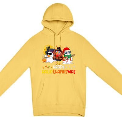 Happy Hallothanksmas Cute Ghost Halloween Thanksgiving Xmas Premium Pullover Hoodie