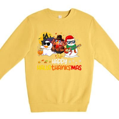 Happy Hallothanksmas Cute Ghost Halloween Thanksgiving Xmas Premium Crewneck Sweatshirt