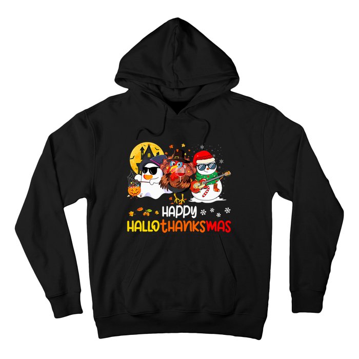 Happy Hallothanksmas Cute Ghost Halloween Thanksgiving Xmas Hoodie