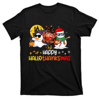 Happy Hallothanksmas Cute Ghost Halloween Thanksgiving Xmas T-Shirt