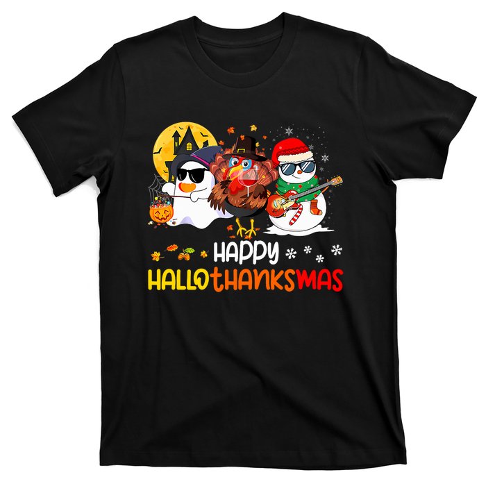 Happy Hallothanksmas Cute Ghost Halloween Thanksgiving Xmas T-Shirt