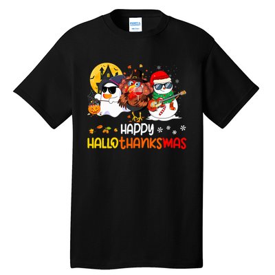 Happy Hallothanksmas Cute Ghost Halloween Thanksgiving Xmas Tall T-Shirt