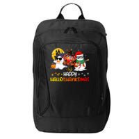 Happy Hallothanksmas Cute Ghost Halloween Thanksgiving Xmas City Backpack