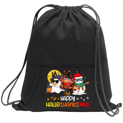 Happy Hallothanksmas Cute Ghost Halloween Thanksgiving Xmas Sweatshirt Cinch Pack Bag