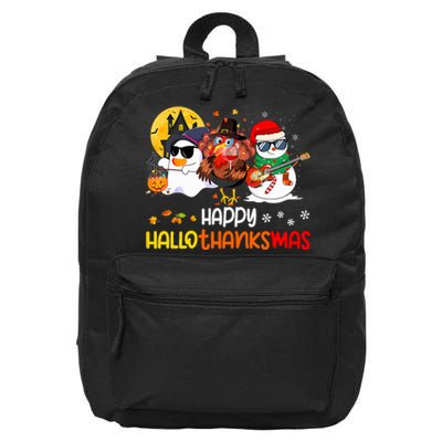 Happy Hallothanksmas Cute Ghost Halloween Thanksgiving Xmas 16 in Basic Backpack