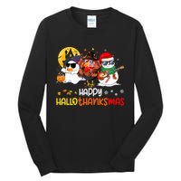 Happy Hallothanksmas Cute Ghost Halloween Thanksgiving Xmas Tall Long Sleeve T-Shirt