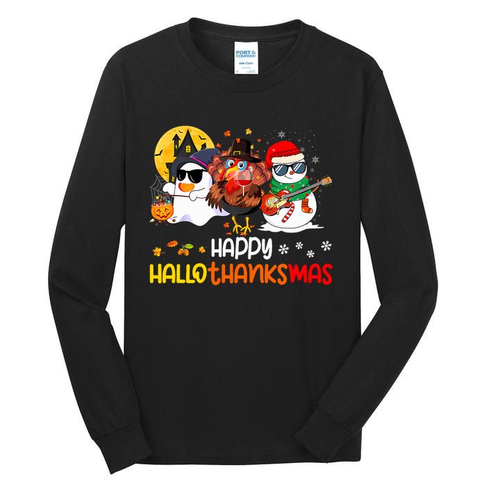 Happy Hallothanksmas Cute Ghost Halloween Thanksgiving Xmas Tall Long Sleeve T-Shirt