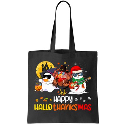 Happy Hallothanksmas Cute Ghost Halloween Thanksgiving Xmas Tote Bag