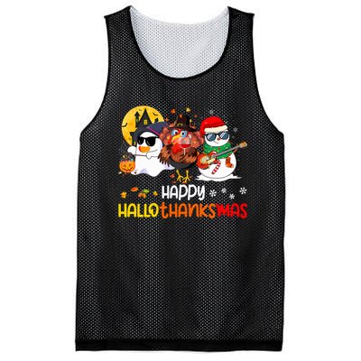 Happy Hallothanksmas Cute Ghost Halloween Thanksgiving Xmas Mesh Reversible Basketball Jersey Tank