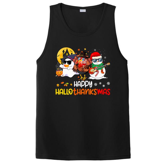 Happy Hallothanksmas Cute Ghost Halloween Thanksgiving Xmas PosiCharge Competitor Tank