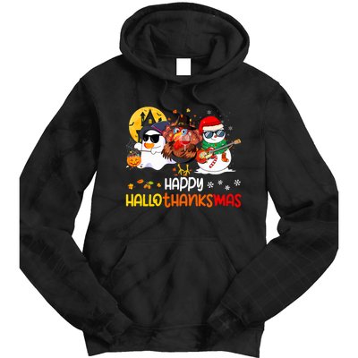 Happy Hallothanksmas Cute Ghost Halloween Thanksgiving Xmas Tie Dye Hoodie