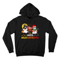 Happy Hallothanksmas Cute Ghost Halloween Thanksgiving Xmas Tall Hoodie