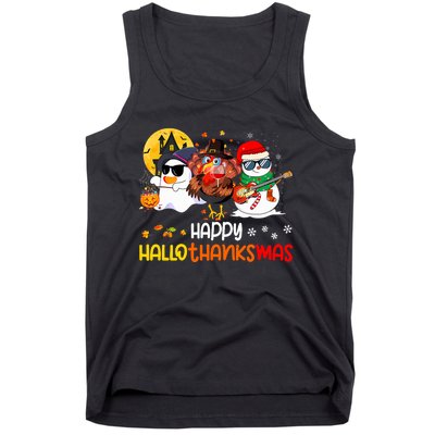 Happy Hallothanksmas Cute Ghost Halloween Thanksgiving Xmas Tank Top