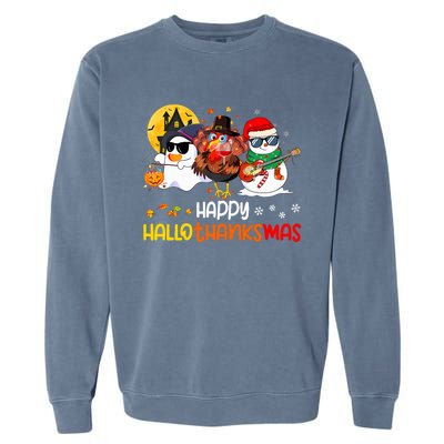 Happy Hallothanksmas Cute Ghost Halloween Thanksgiving Xmas Garment-Dyed Sweatshirt