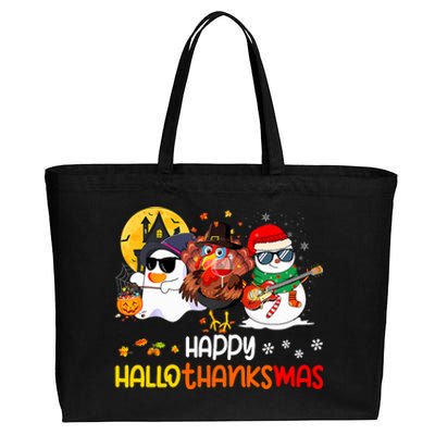 Happy Hallothanksmas Cute Ghost Halloween Thanksgiving Xmas Cotton Canvas Jumbo Tote