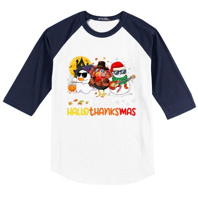 Happy Hallothanksmas Cute Ghost Halloween Thanksgiving Xmas Baseball Sleeve Shirt