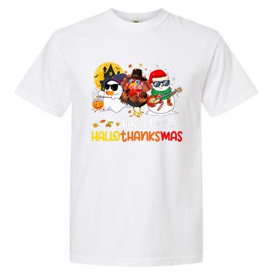 Happy Hallothanksmas Cute Ghost Halloween Thanksgiving Xmas Garment-Dyed Heavyweight T-Shirt