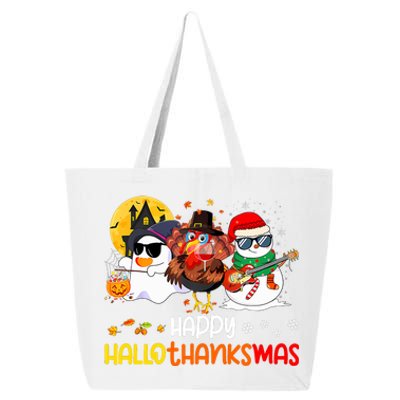 Happy Hallothanksmas Cute Ghost Halloween Thanksgiving Xmas 25L Jumbo Tote