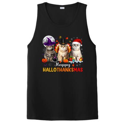 Happy Hallothanksmas Cats Halloween Thanksgiving Christmas PosiCharge Competitor Tank