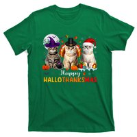 Happy Hallothanksmas Cats Halloween Thanksgiving Christmas T-Shirt