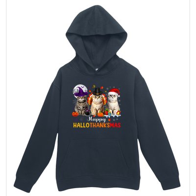 Happy Hallothanksmas Cats Halloween Thanksgiving Christmas Urban Pullover Hoodie